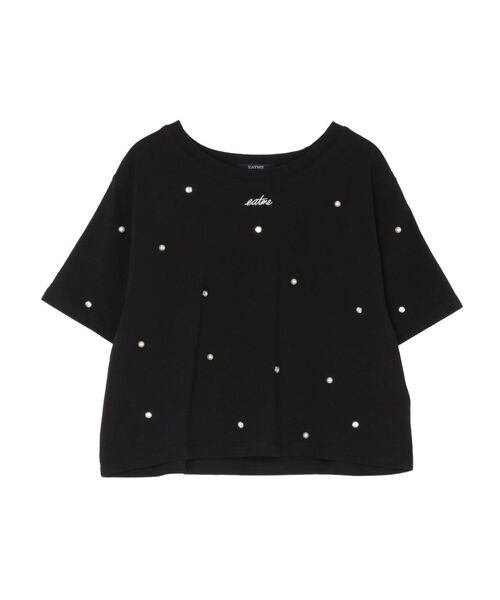 EATME(イートミー)の「パールストーン付クロップTシャツ(Tシャツ/カットソー・レディース・オフホワイト/ブラック・FREE)」の3枚目の写真