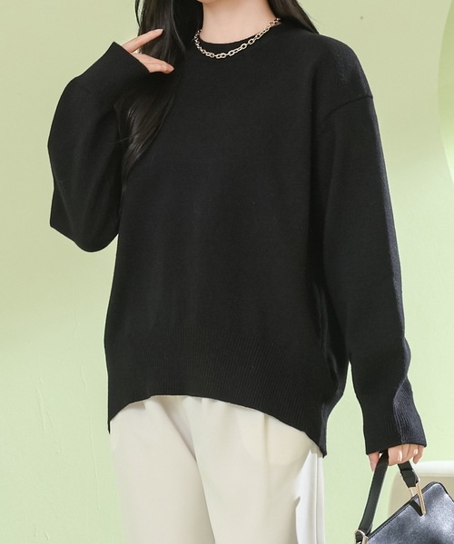 Lace Ladies(レースレディース)の「ソリッドカラー ラウンドネック 長袖 ニット プルオーバー(ニット/セーター・レディース・ベージュ/ホワイト/ライトブルー/ブラック・M)」の5枚目の写真