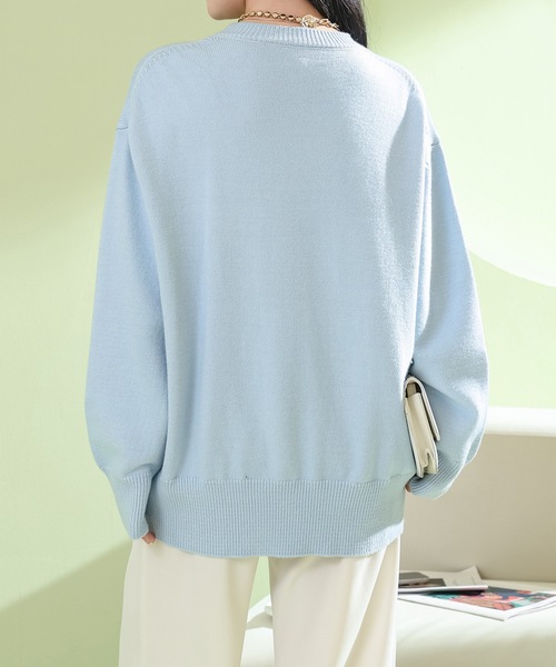 Lace Ladies(レースレディース)の「ソリッドカラー ラウンドネック 長袖 ニット プルオーバー(ニット/セーター・レディース・ベージュ/ホワイト/ライトブルー/ブラック・M)」の12枚目の写真