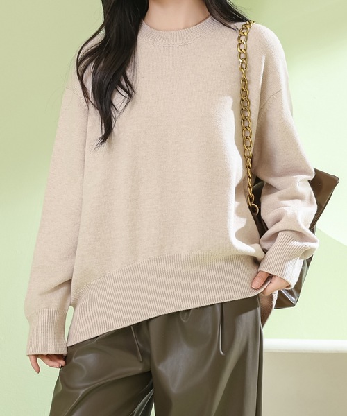 Lace Ladies(レースレディース)の「ソリッドカラー ラウンドネック 長袖 ニット プルオーバー(ニット/セーター・レディース・ベージュ/ホワイト/ライトブルー/ブラック・M)」の14枚目の写真