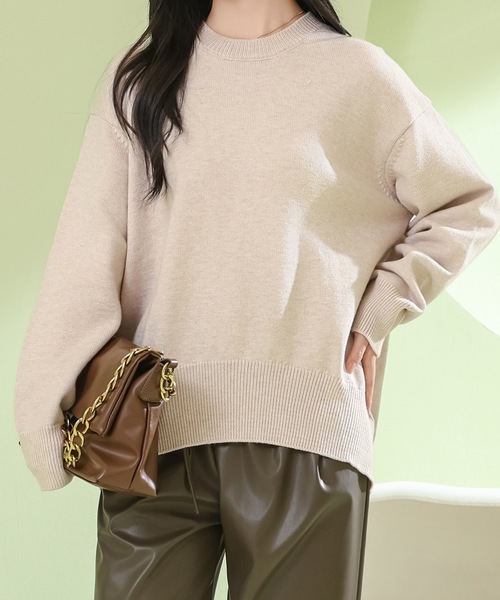 Lace Ladies(レースレディース)の「ソリッドカラー ラウンドネック 長袖 ニット プルオーバー(ニット/セーター・レディース・ベージュ/ホワイト/ライトブルー/ブラック・M)」の15枚目の写真