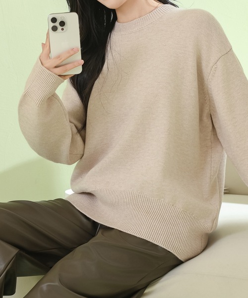 Lace Ladies(レースレディース)の「ソリッドカラー ラウンドネック 長袖 ニット プルオーバー(ニット/セーター・レディース・ベージュ/ホワイト/ライトブルー/ブラック・M)」の16枚目の写真