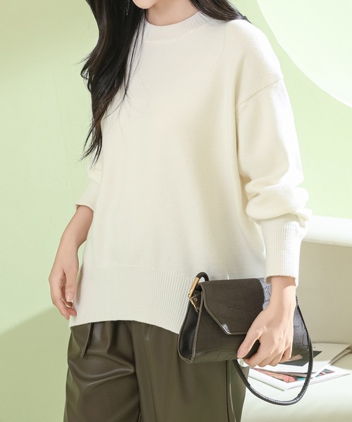 Lace Ladies(レースレディース)の「ソリッドカラー ラウンドネック 長袖 ニット プルオーバー(ニット/セーター・レディース・ベージュ/ホワイト/ライトブルー/ブラック・M)」の18枚目の写真
