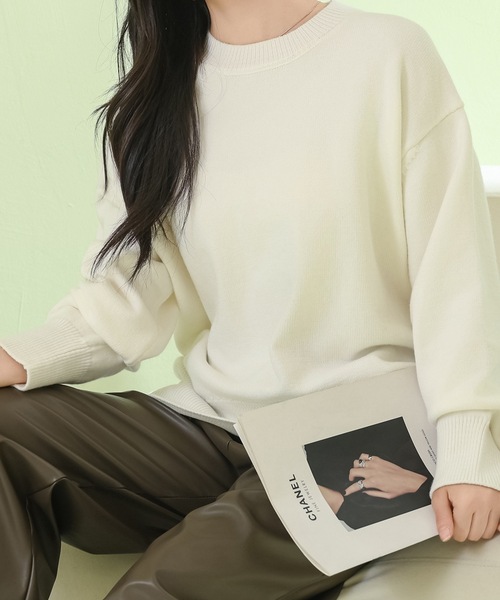 Lace Ladies(レースレディース)の「ソリッドカラー ラウンドネック 長袖 ニット プルオーバー(ニット/セーター・レディース・ベージュ/ホワイト/ライトブルー/ブラック・M)」の19枚目の写真
