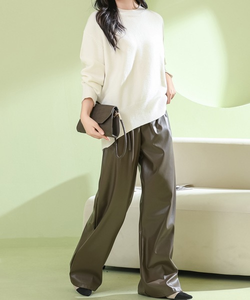 Lace Ladies(レースレディース)の「ソリッドカラー ラウンドネック 長袖 ニット プルオーバー(ニット/セーター・レディース・ベージュ/ホワイト/ライトブルー/ブラック・M)」の20枚目の写真