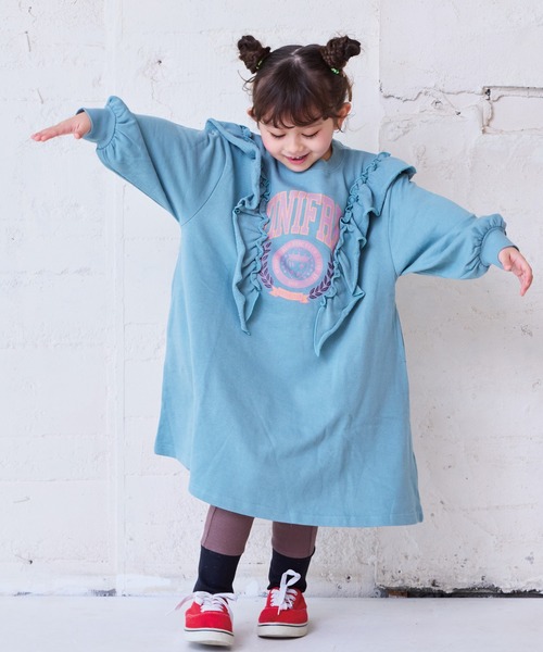 Life Support Products(ライフサポートプロダクツ)の「ボリュームフリルワンピース(ワンピース・キッズ・オフホワイト/ライトブルー/チャコール・90/100/110/120/130/140/150)」の5枚目の写真