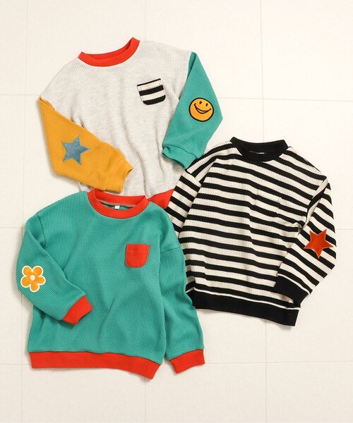 BREEZE(ブリーズ)の「肘パッチロンT(Tシャツ/カットソー・キッズ・エメラルド/その他2/レインボー・110/100/90/80/140/130/120)」の4枚目の写真