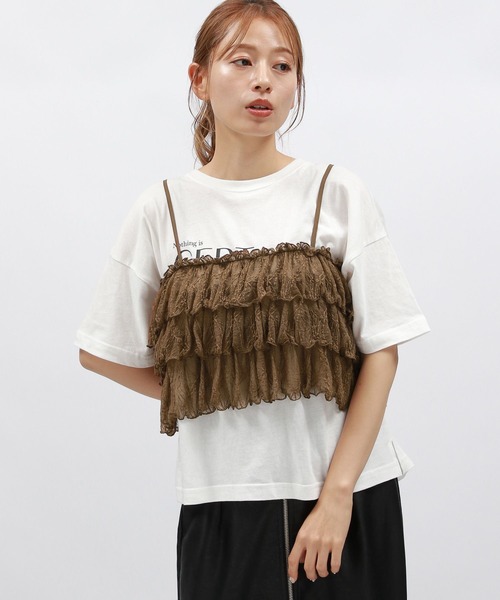 LAKOLE（ラコレ）の「レースフリルキャミ / 142962（キャミソール・レディース・ブラウン/アイボリー/ブラック・FREE）」の3枚目の写真