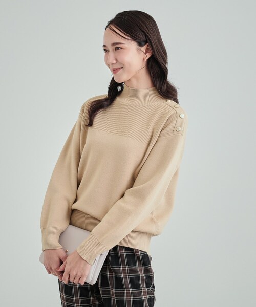 セール】【高レビュー/洗える/セットアップ可】 もちもちリブ切替 肩