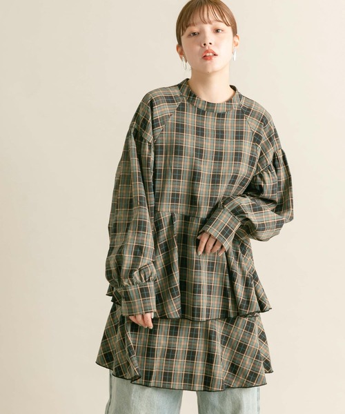 KBF（ケイビーエフ）の「ティアードチェックミニワンピース（ワンピース・レディース・ブルー系その他/ブラック系その他・ONE）」の6枚目の写真