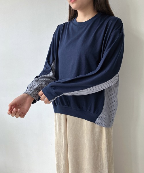 AS KNOW AS plus（アズノゥアズプラス）の「◇カットソーと布帛切り替えプルオーバー（Tシャツ/カットソー・レディース・ブラック/グレイッシュベージュ/ネイビー・FREE）」の4枚目の写真