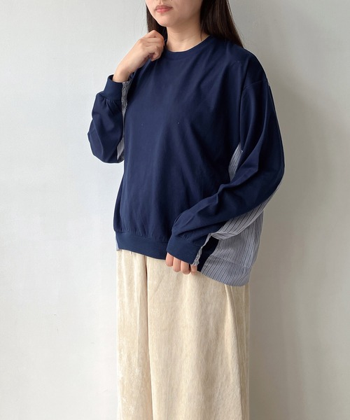 AS KNOW AS plus（アズノゥアズプラス）の「◇カットソーと布帛切り替えプルオーバー（Tシャツ/カットソー・レディース・ブラック/グレイッシュベージュ/ネイビー・FREE）」の5枚目の写真