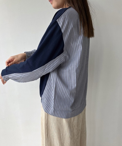 AS KNOW AS plus（アズノゥアズプラス）の「◇カットソーと布帛切り替えプルオーバー（Tシャツ/カットソー・レディース・ブラック/グレイッシュベージュ/ネイビー・FREE）」の6枚目の写真