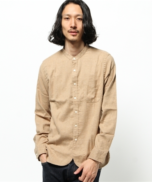 CIAOPANIC(チャオパニック)の「【Ciaopanic】 綿ビエラバンドカラーシャツLS(シャツ/ブラウス・メンズ・サックスブルー/グレー/チャコールグレー/ネイビー/オリーブ/ベージュ・MEDIUM/SMALL/LARGE)」の4枚目の写真