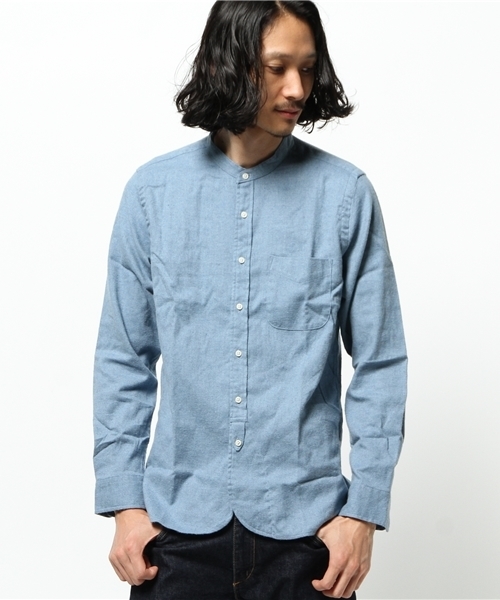 CIAOPANIC(チャオパニック)の「【Ciaopanic】 綿ビエラバンドカラーシャツLS(シャツ/ブラウス・メンズ・サックスブルー/グレー/チャコールグレー/ネイビー/オリーブ/ベージュ・MEDIUM/SMALL/LARGE)」の6枚目の写真