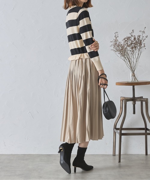 【a.a.t】シェリエ マルチボーダーニットドッキングドレス a.a.t】シェリエ マルチボーダーニットドッキングドレス