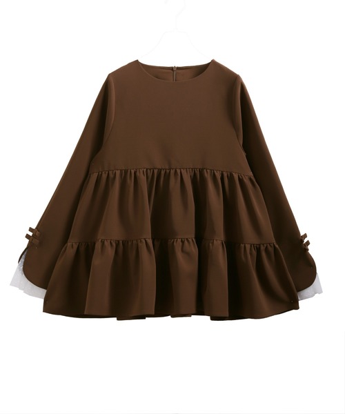 Fit more(フィットモア)の「袖リボンドットチュールティアードトップス(その他トップス・レディース・ネイビー/ブラック/ブルーグレー/ブラウン・FREE)」の5枚目の写真