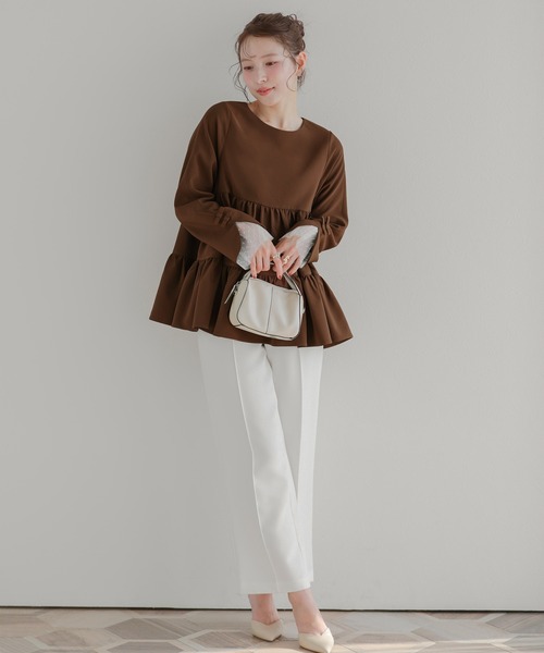 Fit more(フィットモア)の「袖リボンドットチュールティアードトップス(その他トップス・レディース・ネイビー/ブラック/ブルーグレー/ブラウン・FREE)」の8枚目の写真