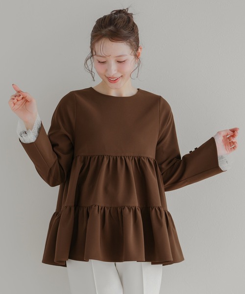 Fit more(フィットモア)の「袖リボンドットチュールティアードトップス(その他トップス・レディース・ネイビー/ブラック/ブルーグレー/ブラウン・FREE)」の9枚目の写真