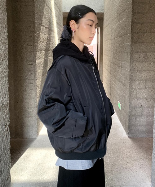 LAVANDAミリタリーブルゾン黒 フーディレイヤードブルゾン LON24a112（ブルゾン）｜LONSLAN