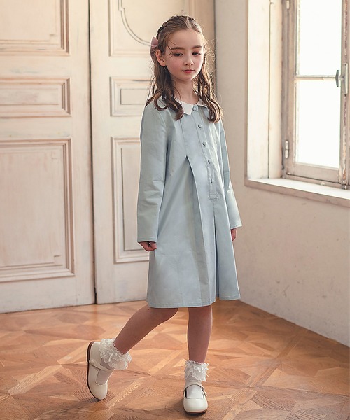 ホワイトフラットカラー水色フォーマルワンピース（ワンピース