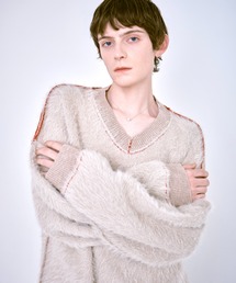 Camphor wood(Jt@[Ebh)reversible shaggy/cotton linking stitch v neck sweater / o[VuVM[/XuRbgVlbNjbg(jbg/Z[^[)