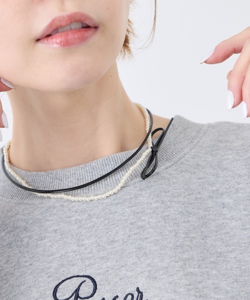 ROPE' PICNIC(ロペピクニック)の「コードリボン×パール2連ショートネックレス(ネックレス・レディース・ブラック/シルバー・FREE)」の6枚目の写真