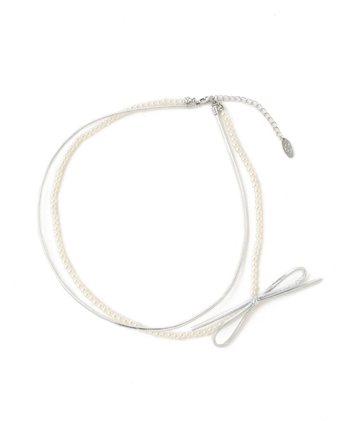 ROPE' PICNIC(ロペピクニック)の「コードリボン×パール2連ショートネックレス(ネックレス・レディース・ブラック/シルバー・FREE)」の3枚目の写真