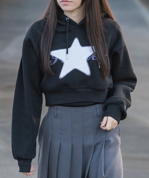 STARTER(スターター)の「【t】〔STARTER BLACK LABEL〕ラインストーン フロントプリント ショートパーカー(パーカー・レディース・ホワイト/チャコールグレー/ブラック・LARGE/MEDIUM)」の10枚目の写真