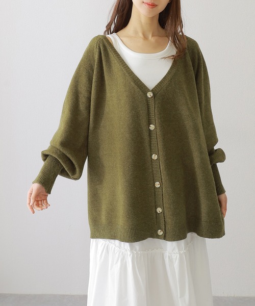Lace Ladies(レースレディース)の「ソリッドカラー バック クロス 長袖 ニット カーディガン(カーディガン/ボレロ・レディース・グレー/グレイッシュベージュ/アイボリー/グリーン・FREE/S)」の4枚目の写真