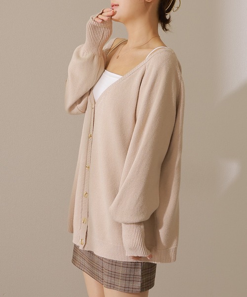 Lace Ladies(レースレディース)の「ソリッドカラー バック クロス 長袖 ニット カーディガン(カーディガン/ボレロ・レディース・グレー/グレイッシュベージュ/アイボリー/グリーン・FREE/S)」の1枚目の写真