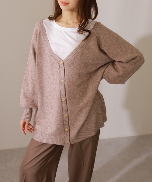 Lace Ladies(レースレディース)の「ソリッドカラー バック クロス 長袖 ニット カーディガン(カーディガン/ボレロ・レディース・グレー/グレイッシュベージュ/アイボリー/グリーン・FREE/S)」の9枚目の写真
