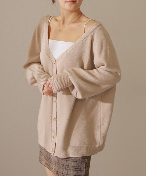 Lace Ladies(レースレディース)の「ソリッドカラー バック クロス 長袖 ニット カーディガン(カーディガン/ボレロ・レディース・グレー/グレイッシュベージュ/アイボリー/グリーン・FREE/S)」の10枚目の写真