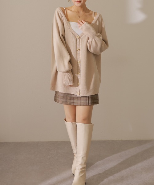 Lace Ladies(レースレディース)の「ソリッドカラー バック クロス 長袖 ニット カーディガン(カーディガン/ボレロ・レディース・グレー/グレイッシュベージュ/アイボリー/グリーン・FREE/S)」の11枚目の写真