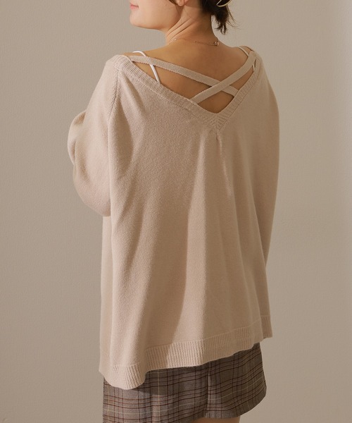 Lace Ladies(レースレディース)の「ソリッドカラー バック クロス 長袖 ニット カーディガン(カーディガン/ボレロ・レディース・グレー/グレイッシュベージュ/アイボリー/グリーン・FREE/S)」の13枚目の写真