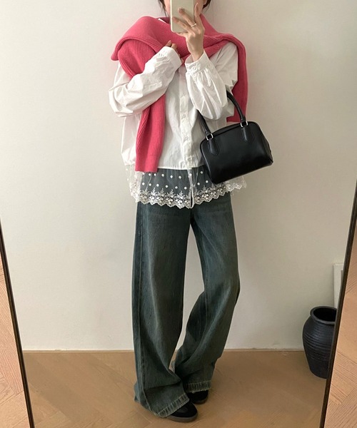 Sibra（シブラ）の「レースドッキングシャツブラウス（シャツ/ブラウス・レディース・ホワイト・M）」の4枚目の写真