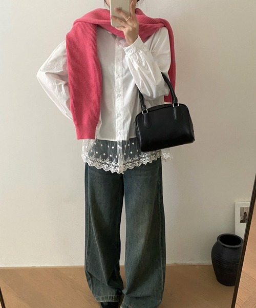 Sibra（シブラ）の「レースドッキングシャツブラウス（シャツ/ブラウス・レディース・ホワイト・M）」の5枚目の写真