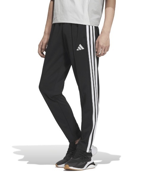 adidas（アディダス）の「アディダス adidas スリーストライプス スリムフィット ダブルニット オープンヘム トラックパンツ（その他パンツ・メンズ・ブラック×ブラック/ブラック×ホワイト・S/M/L/LL/3L）」の2枚目の写真