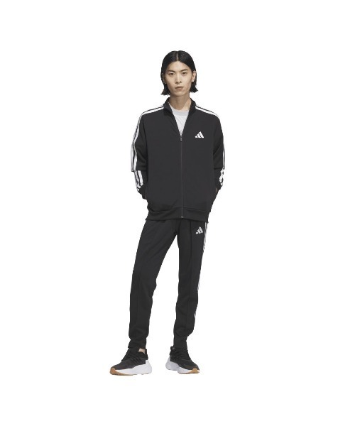 adidas（アディダス）の「アディダス adidas スリーストライプス スリムフィット ダブルニット オープンヘム トラックパンツ（その他パンツ・メンズ・ブラック×ブラック/ブラック×ホワイト・S/M/L/LL/3L）」の4枚目の写真