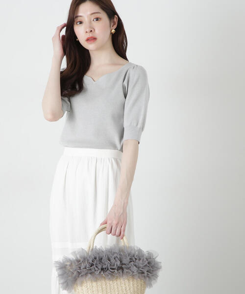 PROPORTION BODY DRESSING（プロポーションボディドレッシング）の「ハートネック５分袖総針ニット / 1215170303（ニット/セーター・レディース・ブラック/グレー/ホワイト系その他/レッド・SMALL/MEDIUM）」の12枚目の写真