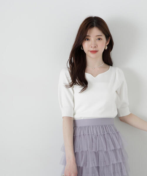 PROPORTION BODY DRESSING（プロポーションボディドレッシング）の「ハートネック５分袖総針ニット / 1215170303（ニット/セーター・レディース・ブラック/グレー/ホワイト系その他/レッド・SMALL/MEDIUM）」の2枚目の写真