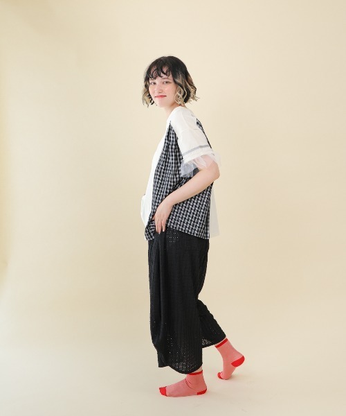 unica(ユニカ)の「サイドプリーツチェックT(Tシャツ/カットソー・レディース・ブラック/オフホワイト・F)」の5枚目の写真