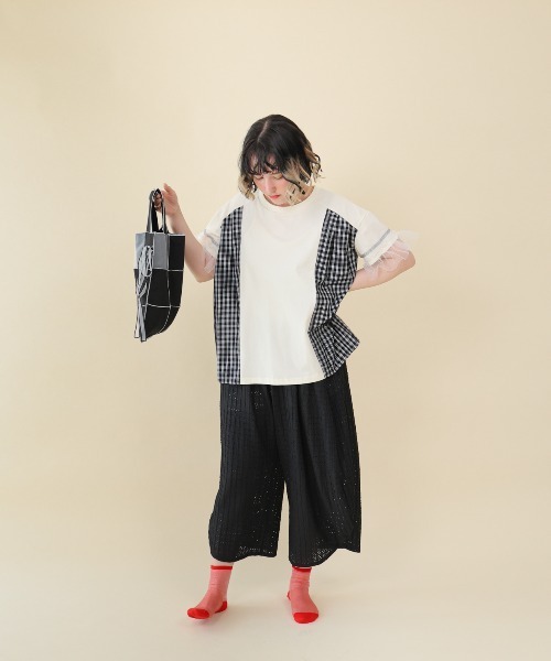unica(ユニカ)の「サイドプリーツチェックT(Tシャツ/カットソー・レディース・ブラック/オフホワイト・F)」の6枚目の写真