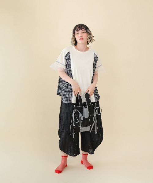 unica(ユニカ)の「サイドプリーツチェックT(Tシャツ/カットソー・レディース・ブラック/オフホワイト・F)」の7枚目の写真