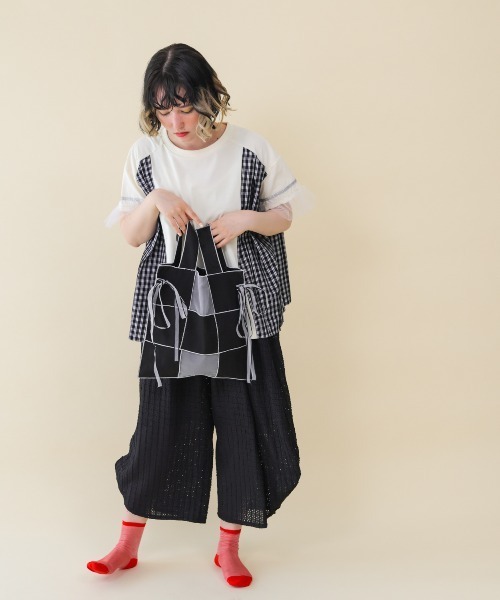 unica(ユニカ)の「サイドプリーツチェックT(Tシャツ/カットソー・レディース・ブラック/オフホワイト・F)」の8枚目の写真
