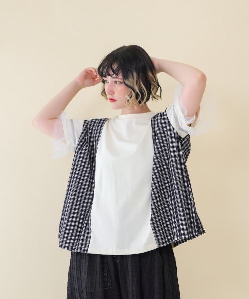 unica(ユニカ)の「サイドプリーツチェックT(Tシャツ/カットソー・レディース・ブラック/オフホワイト・F)」の9枚目の写真