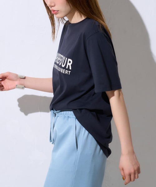 TRIANGLE PALETTE(トライアングルパレット)の「シルクタッチ フレンチロゴ半袖Tシャツ/ スーピマコットン(Tシャツ/カットソー・レディース・ブルー系その他/ブラック/アイボリー・FREE)」の9枚目の写真