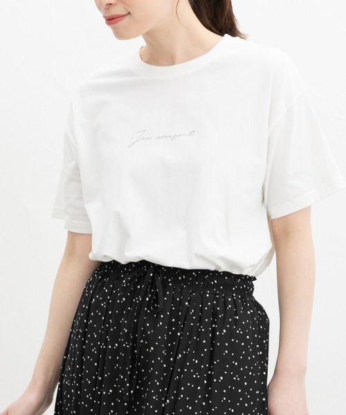 Honeys（ハニーズ）の「【ハニさら・接触冷感・ＵＶカット】きれいめロゴＴシャツ（Tシャツ/カットソー・レディース・モカ/グリーン/ホワイト×ブラック/ホワイト×ブルー/サックスブルー/ブラック・L/LL/M/S）」の2枚目の写真