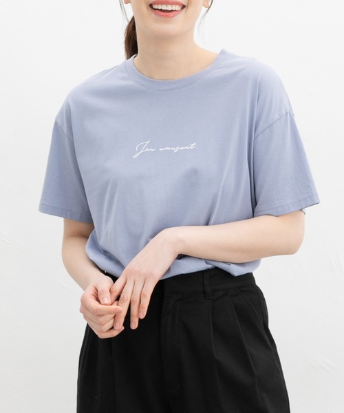 Honeys（ハニーズ）の「【ハニさら・接触冷感・ＵＶカット】きれいめロゴＴシャツ（Tシャツ/カットソー・レディース・モカ/グリーン/ホワイト×ブラック/ホワイト×ブルー/サックスブルー/ブラック・L/LL/M/S）」の6枚目の写真