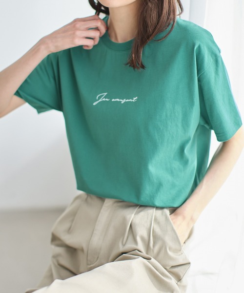 Honeys（ハニーズ）の「【ハニさら・接触冷感・ＵＶカット】きれいめロゴＴシャツ（Tシャツ/カットソー・レディース・モカ/グリーン/ホワイト×ブラック/ホワイト×ブルー/サックスブルー/ブラック・L/LL/M/S）」の5枚目の写真